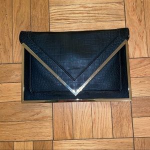 Armani Exchange black faux croc leather envelope clutch